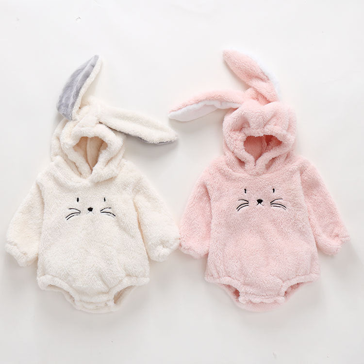 Baby Embroidered Pattern Rabbit Ear Design Thickened Onesies Bodysuit-0